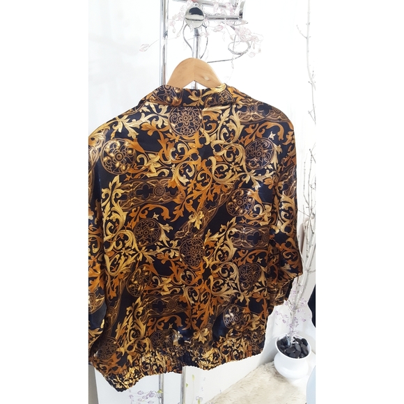 Collections 90's🔥Vtg Oversized Golden Brown Silky Bomber Jacket - Picture 12 of 15